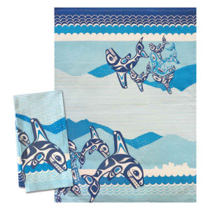 Printed Tea Towel - Orca Family