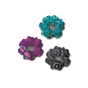 Hair Scrunchies 3 Pack (with assorted designs, teal, black & purple)