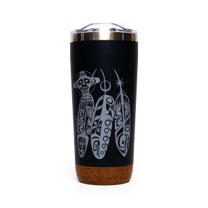 Cork Base Travel Mug - Salmon Life Cycle  (Feathers) - 20 oz
