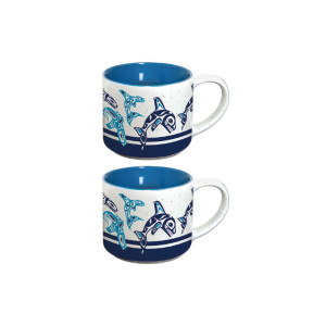 Ceramic Espresso Mugs - Set of 2  (Orca Family)