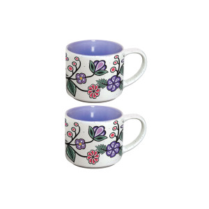 Ceramic Espresso Mugs - Set of 2 (Ojibwe Florals)