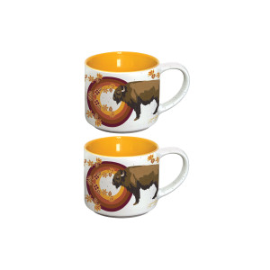 Ceramic Espresso Mugs - Set of 2 (Buffaloes - MashkodeBiizhikina)
