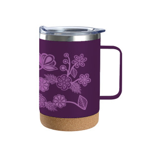 Cork Base Travel Mugs with Handle (16oz) - Ojibwe Florals