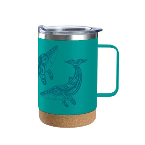 Cork Base Travel Mugs with Handle (16oz) - Humpback Whale