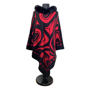 Faux Fur Collar Cape - Raven