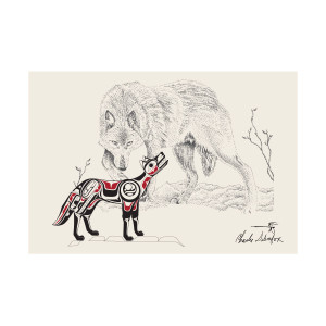 Postcard - Wolf by Charles Silverfox, Tlingit