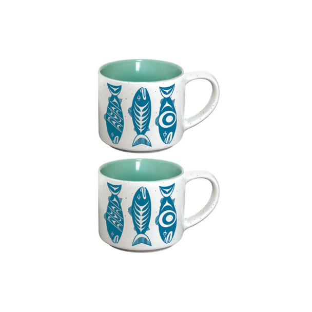 Ceramic Espresso Mugs - Set of 2  (Salmon in the Wild)