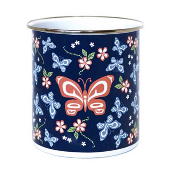 Enamel Plant Pot - Butterfly and Wild Rose