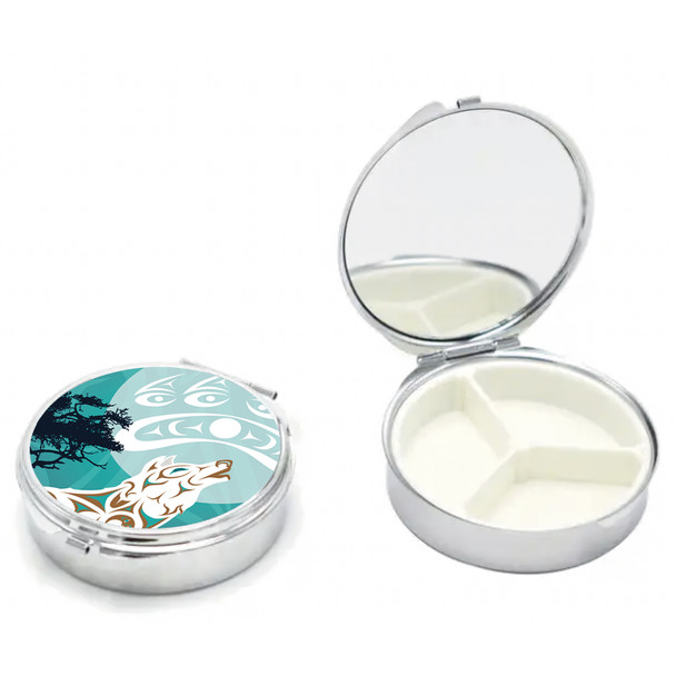 Pill Case with Mirror (Small) - Howling Wolf