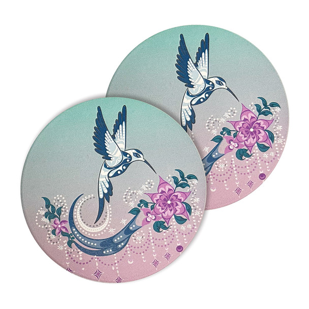 Ceramic Coasters (set of 2) - Hummingbird (Teal/Purple)