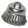 Knot Wire Cup Brush, 3 in Dia., 5/8-11 Arbor, .02 in Carbon Steel