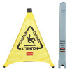 Floor Pop-Up Safety Cones, Caution (Multi-Lingual)/Wet Floor Symbol, Yellow, 30"