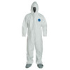 Tyvek Coveralls with attached Hood and Boots, Large, White