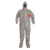 Tychem F Coverall,Respirator Fit Hood;Elastic Wrists;Attached Socks,Gray,Small