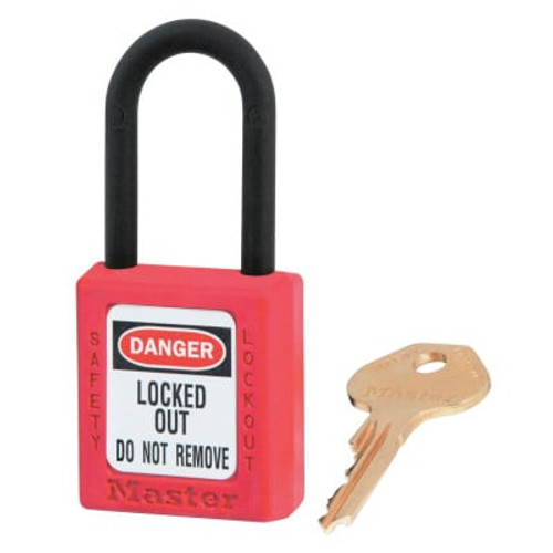Dielectric Zenex Thermoplastic Safety Padlock, 1/4" Dia., 1 1/2 L x 25/32"W, Red