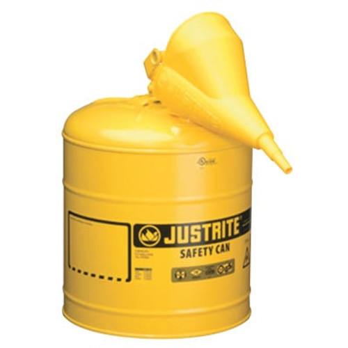 Type I Safety Cans w/Funnel, Flammables, 5 gal, Yellow