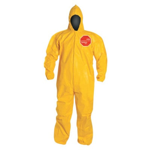 Tychem QC Coveralls with attached Hood, Storm Flap, Bound Seams, Yellow, 2XL