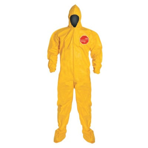 Tychem QC Coveralls with attached Hood and Socks, Bound Seam, Yellow, XL