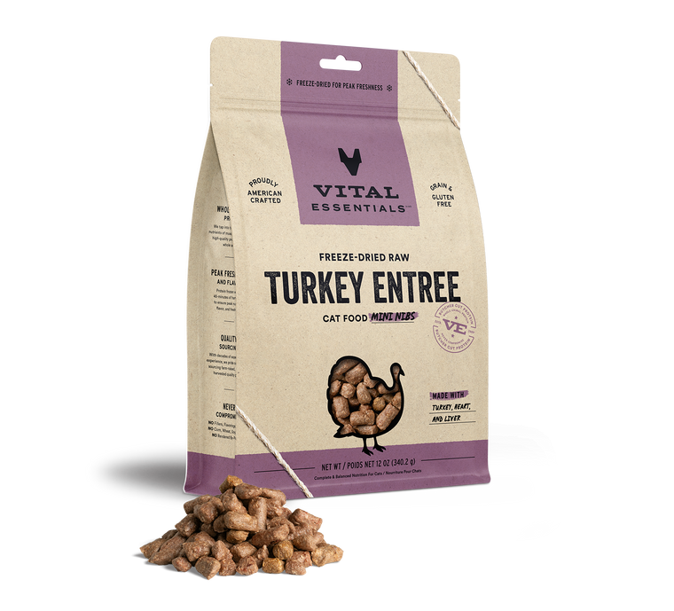 Vital Essentials Freeze Dried Mini Nibs Cat Food - Turkey 12 oz