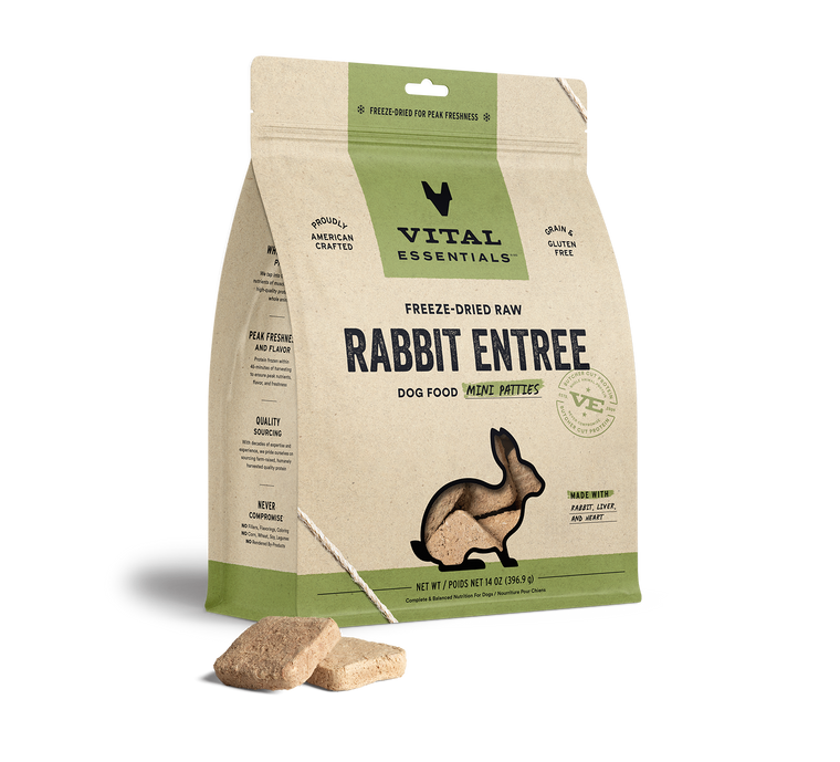 Vital Essentials Dog Freeze-Dried Rabbit Mini Patties - 14 oz