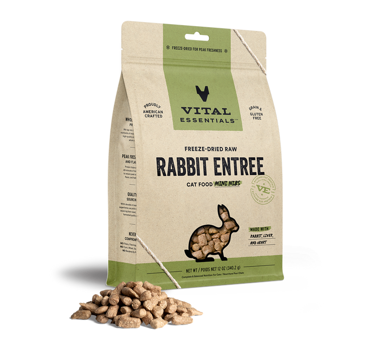 Vital Essentials Freeze Dried Mini Nibs Cat Food  - Rabbit 12 oz