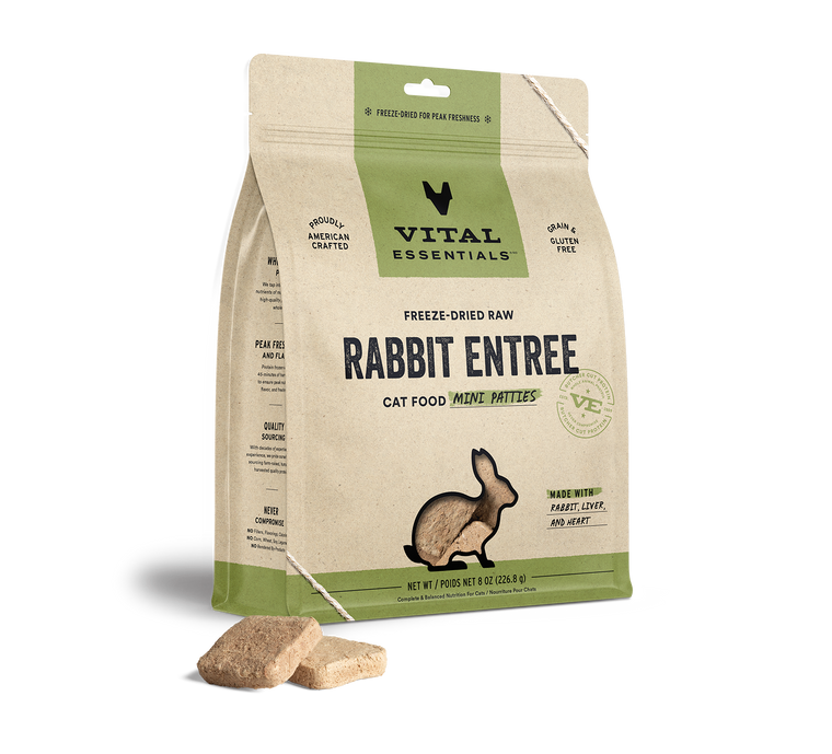 Vital Essentials Freeze Dried Mini Patties Cat Food - Rabbit 8 oz