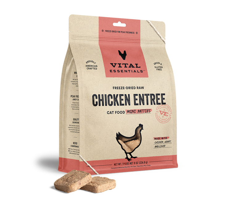 Vital Essentials Freeze Dried Mini Patties Cat Food - Chicken 8 oz
