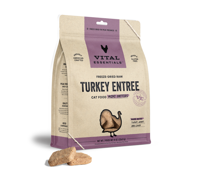Vital Essentials Cat Freeze Dried Turkey Mini Patties - 8 oz