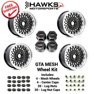 Key Features:
Hawks Restoration Parts HT179GTAB-KIT wheel package
Complete set of 4 wheels
17x9 size
Black GTA-style mesh center