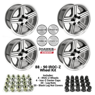 1982-1992 Camaro Firebird 17x9 Gray IROC-Z Wheel Kit, Set of 4, Includes Center Caps and Lug Nuts, Hawks Restoration Parts HT179IROCZ-KIT