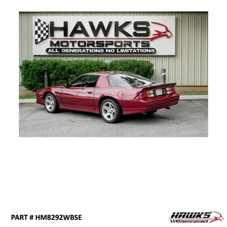 HM8292WBSE Street Original wickerbill for 1982-1986 / 1991-1992 Camaro: street extension installed on a burgundy Camaro, full rear-quarter reference view.