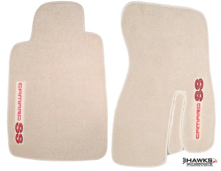 ACC Neutral Tan front carpet floor mats with embroidered Camaro SS logos for 1993-2002 Camaro coupes