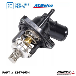 12674634: Front angled thermostat housing view with original GM and ACDelco header