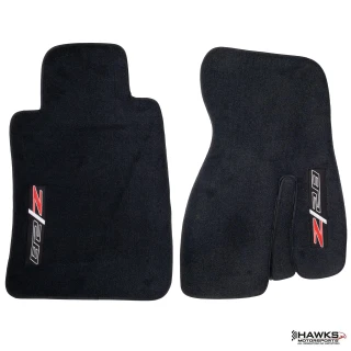 Hawks Ebony Black front carpet floor mats with embroidered Z28 logos for 1993-2002 Chevrolet Camaro models