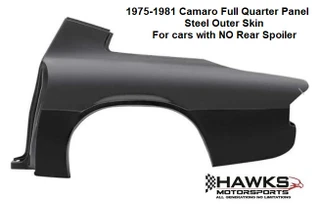 1975 - 1981 Camaro complete rear outer quarter panel for NON rear spoiler cars.