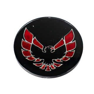 GM authorized center cap logo foil style red bird, not a sticker. This is a true correct replacement cap logo!