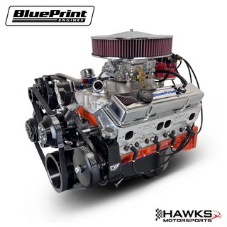 GM Small Block Compatible 400 c.i. Engine - 500 Horsepower - Deluxe Dressed - Black Pulley Kit - Carbureted, BluePrint Engines (BP4002CTC1DK) Hawks Motorsports