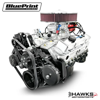 GM Small Block Compatible 350 c.i. Engine - 390 Horsepower - Deluxe Dressed - Black Pulley Kit - Carbureted, BluePrint Engines (BP3505CTCK) Hawks Motorsports