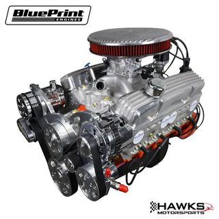 GM Small Block Compatible 383 c.i. Low Profile Engine - 436 Horsepower - Deluxe Dressed - Polished Pulley Kit - Fuel Injected, BluePrint Engines (BP38318CTFKV) Hawks Motorsports