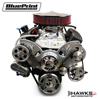 GM Small Block Compatible 400 c.i. Engine and 700R4 Automatic Transmission - 500 Horsepower - Standard Edition Builder Series - Polished Pulley Kit - Fuel Injected, BluePrint Engines (B400FK700) Hawks Motorsports