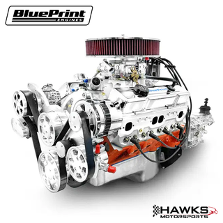 GM Small Block Compatible 427 c.i. Engine and TKX Manual Transmission - 540 Horsepower - Standard Edition Builder Series - Polished Pulley Kit - Carbureted, BluePrint Engines (B427KTKX) Hawks Motorsports