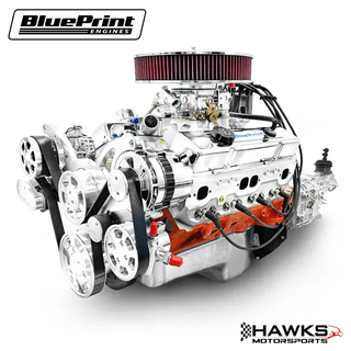 GM Small Block Compatible 454 c.i. Engine and TKX Manual Transmission - 563 Horsepower - Standard Edition Builder Series - Polished Pulley Kit - Carbureted, BluePrint Engines (B454KTKX) Hawks Motorsports