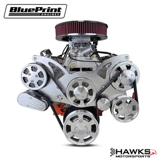 GM Small Block Compatible 427 c.i. Pro Series Engine and 700R4 Automatic Transmission - 540 Horsepower - Standard Edition Builder Series - Polished Pulley Kit - Fuel Injected, BluePrint Engines (B427FK700) Hawks Motorsports