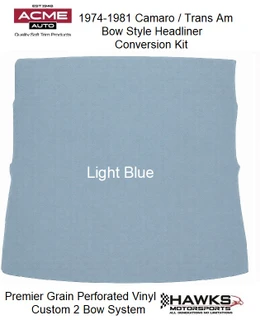 Key Features

    Converts the molded board-style headliner to a suspended bow system
    Light Blue Premier Perforated Vinyl
    Acme material code PRP1182
    Alternate complete-kit number UCH3-38P
    Eliminates the original cardboard headliner board
    Eliminates the original deteriorating foam layer
    Includes two metal headliner bows