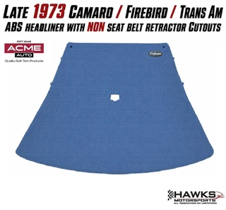     Useful for replacing sagging, damaged, brittle, stained, warped, cracked, or missing original headliners
    Designed to improve factory-style interior roof appearance
    Not for 1974-1981 models with upper rear seat belt retractor cutouts
    Trim moldings, dome light, sun visors, visor brackets, screws, clips, adhesive, and related hardware are not included unless specifically shown or stated