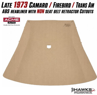 Important Fitment Note

Designed for late 1973 F-body applications without upper rear seat belt retractor cutouts.
Verify your original headliner board and seat belt retractor layout before ordering.
For T-top vehicles, cutting and fitting may be required because T-top conversions can vary.
This is not the same as the 1974-1981 AFH21 headliner board with upper rear seat belt retractor cutouts.