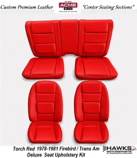 1978-1981 Pontiac Firebird Trans Am Deluxe Torch Red Leather Seating Area with Matching Vinyl Sides and Back Front and Rear Seat Upholstery Set Acme - U377L-KS83