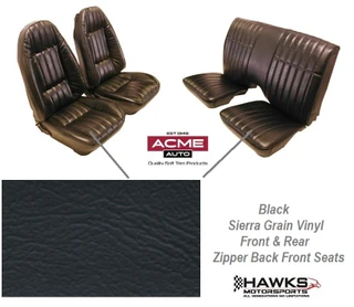 1978-1981 Camaro Firebird Trans Am Black Sierra Grain Vinyl Front and Rear Seat Upholstery Set with Solid Rear Back Rest Acme - U380-958