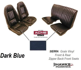 1978-1981 Camaro Firebird Trans Am Dark Blue Sierra Grain Vinyl Front and Rear Seat Upholstery Set with Solid Rear Back Rest Acme - U380-5490