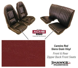  1978-1981 Camaro Firebird Trans Am Carmine Red Sierra Grain Vinyl Front and Rear Seat Upholstery Set with Solid Rear Back Rest Acme - U380-5198